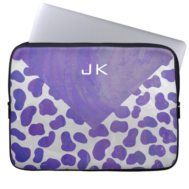 Housse Pour Ordinateur Portable Monogramme Dalmatien violet et blanc (Devant)