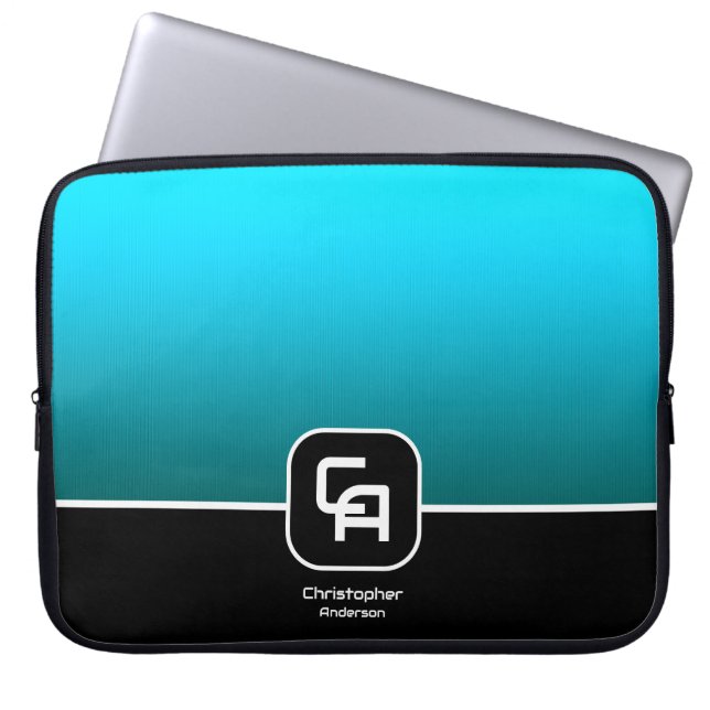 Housse Pour Ordinateur Portable Monogramme d'aqua métallique (Devant)