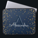 Housse Pour Ordinateur Portable Monogramme de confetti bleu et or de la marine<br><div class="desc">Coque monogramme élégant Confetti bleu marine et or. Ce coque peut être customisé pour inclure votre nom initial et prénom.</div>