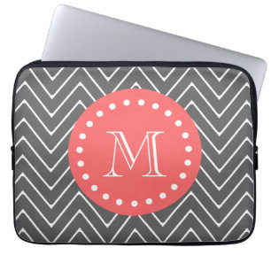Housse Pour Ordinateur Portable Monogramme de corail du motif 2A de Chevron de