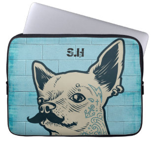 Housse Pour Ordinateur Portable Monogramme de graffiti Mustache Chihuahua