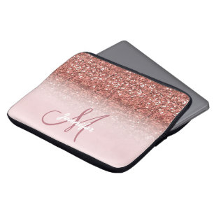 Housse Pour Ordinateur Portable Monogramme de la Parties scintillant d'or Rose per