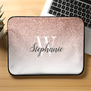 Housse Pour Ordinateur Portable Monogramme de luxe Rose Gold Ombre Faux Parties sc