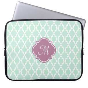 Housse Pour Ordinateur Portable Monogramme de Marocain de menthe et de prune