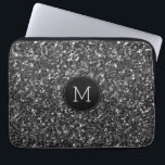 Housse Pour Ordinateur Portable Monogramme de Parties scintillant Black Faux<br><div class="desc">Monogramme personnalisé de parties scintillant noire moderne</div>