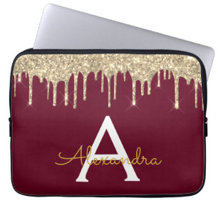 Housse Pour Ordinateur Portable Monogramme de Parties scintillant d'or de Bourgogn