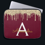Housse Pour Ordinateur Portable Monogramme de Parties scintillant d'or de Bourgogn<br><div class="desc">Marsala Bourgogne et Gold Faux Dripping Parties scintillant fille moderne et élégante et Coque de Monogramme élégant étincelant. Ce coque peut être customisé pour inclure votre nom initial et prénom.</div>