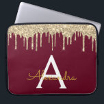 Housse Pour Ordinateur Portable Monogramme de Parties scintillant d'or de Bourgogn<br><div class="desc">Marsala Bourgogne et Gold Faux Dripping Parties scintillant fille moderne et élégante et Coque de Monogramme élégant étincelant. Ce coque peut être customisé pour inclure votre nom initial et prénom.</div>