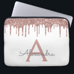 Housse Pour Ordinateur Portable Monogramme de Parties scintillant d'or rose blanch<br><div class="desc">Blanc et rose - Rose Gold Faux Dripping Parties scintillant fille moderne et élégante et étincelante Coque Monogramme Élégant. Ce coque peut être customisé pour inclure votre nom initial et prénom.</div>