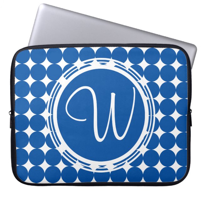 Housse Pour Ordinateur Portable Monogramme de point Polka Bleu (Devant)