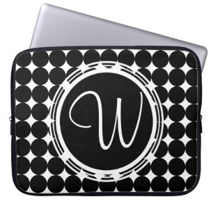 Housse Pour Ordinateur Portable Monogramme de point Polka Noir