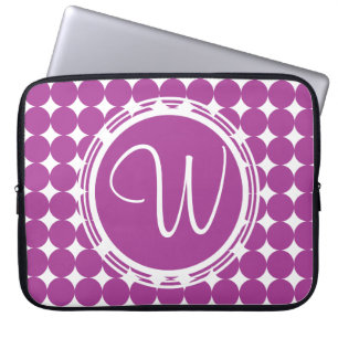 Housse Pour Ordinateur Portable Monogramme de point Polka violet