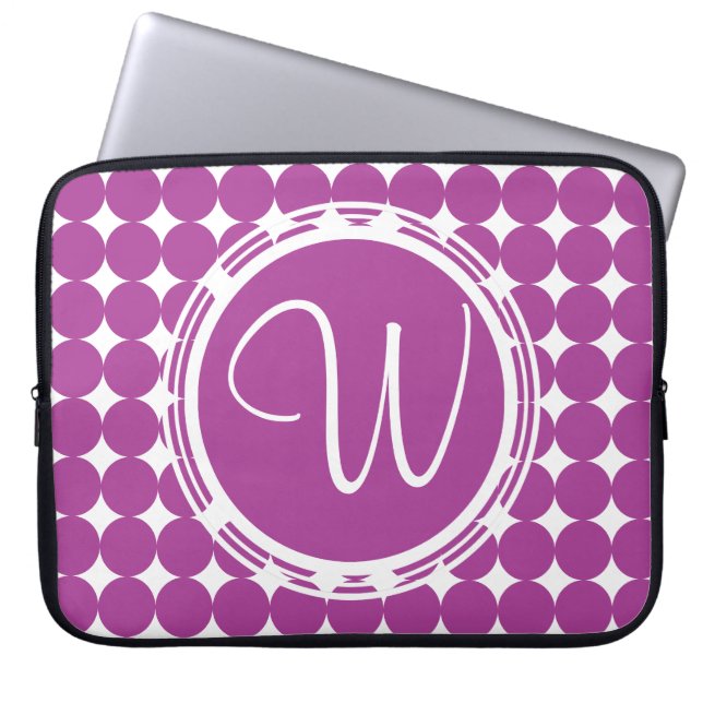Housse Pour Ordinateur Portable Monogramme de point Polka violet (Devant)