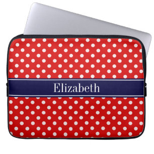 Housse Pour Ordinateur Portable Monogramme de ruban bleu bleu marine Pois rouge