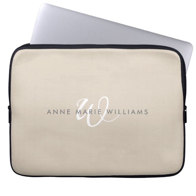 Housse Pour Ordinateur Portable Monogramme de script blanc marron moderne  (Devant)
