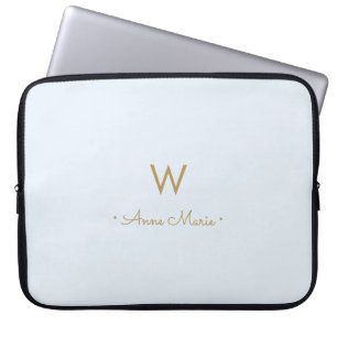 Housse Pour Ordinateur Portable Monogramme de style moderne or bleu poussiéreux cl