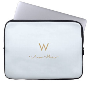 Housse Pour Ordinateur Portable Monogramme de style moderne or bleu poussiéreux cl