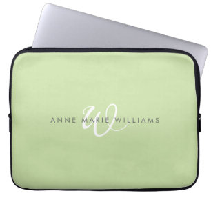 Housse Pour Ordinateur Portable Monogramme de style moderne vert clair blanc