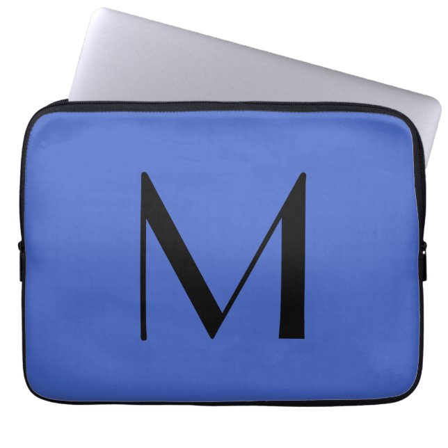 Housse Pour Ordinateur Portable Monogramme Deep Royal Black Modern Ajouter Nom ini (Devant)
