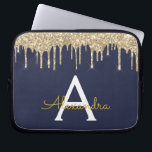 Housse Pour Ordinateur Portable Monogramme d'étincelle de Parties scintillant d'or<br><div class="desc">Navy Blue et Gold Faux Dripping Parties scintillant de fille moderne et élégante et Coque de monogramme élégant étincelant. Ce coque peut être customisé pour inclure votre nom initial et prénom.</div>