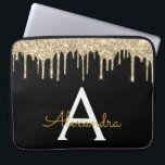Housse Pour Ordinateur Portable Monogramme d'étincelle de Parties scintillant d'or<br><div class="desc">Black and Gold Faux Dripping Parties scintillant fille moderne et élégante et Coque de Monogramme élégant étincelant. Ce coque peut être customisé pour inclure votre nom initial et prénom.</div>