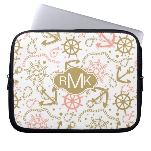 Housse Pour Ordinateur Portable Monogramme d'or du motif | d'Ancre (Devant)