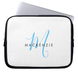 Housse Pour Ordinateur Portable Monogramme élégant moderne blanc ciel bleu script