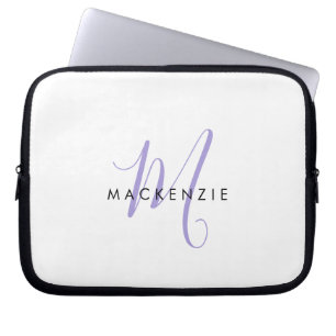 Housse Pour Ordinateur Portable Monogramme élégant moderne blanc lavande écriture