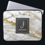 Housse Pour Ordinateur Portable Monogramme élégant or et Marbre blanc<br><div class="desc">Coque Monogramme élégant en marbre de Faux d'or et de blanc. Ce coque peut être customisé pour inclure votre nom initial et votre nom complet.</div>