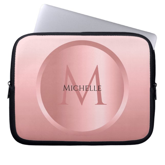 Housse Pour Ordinateur Portable Monogramme élégant Rose  or Modèle (Devant)