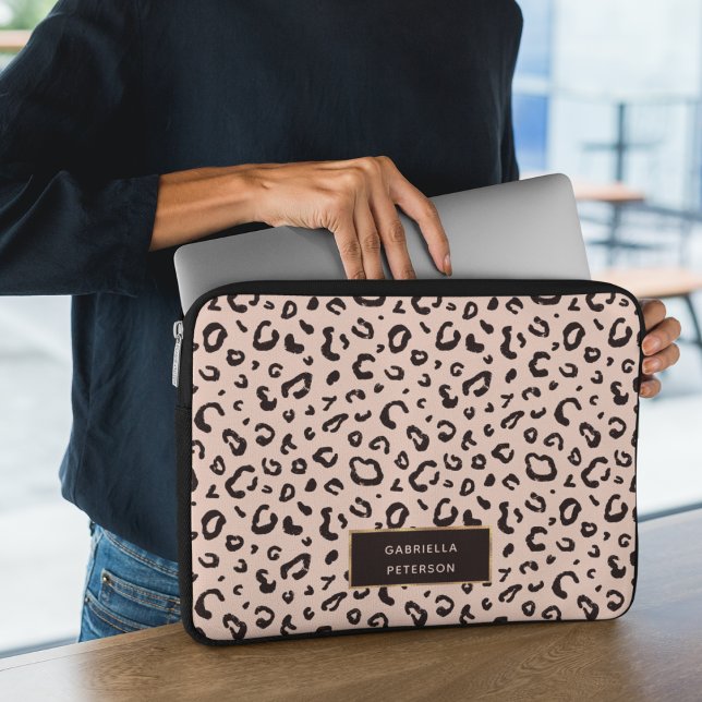 Housse Pour Ordinateur Portable Monogramme Empreinte de léopard rose mode (Créateur téléchargé)