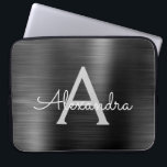 Housse Pour Ordinateur Portable Monogramme en acier inoxydable moderne en métal no<br><div class="desc">Huile métallique en acier inoxydable Noir et Gris Manche Monogramme moderne et élégant. Cette pochette d'ordinateur portable personnalisée monogrammée peut être customisée pour inclure votre nom initial et prénom et fait un cadeau de Noël ou d'anniversaire parfait.</div>