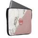 Housse Pour Ordinateur Portable Monogramme en marbre moderne rose pâle (Devant droit)