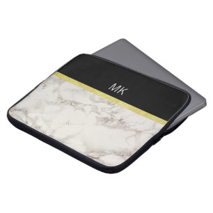 Housse Pour Ordinateur Portable Monogramme en marbre noir