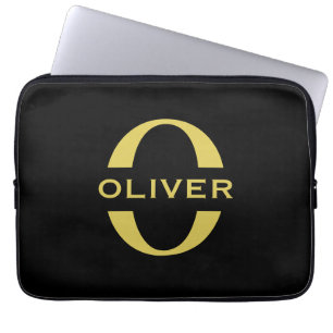 Housse Pour Ordinateur Portable Monogramme Et Nom Noir Et Or Personnalisé