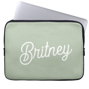 Housse Pour Ordinateur Portable Monogramme et nom personnalisés de Sage Vert moder