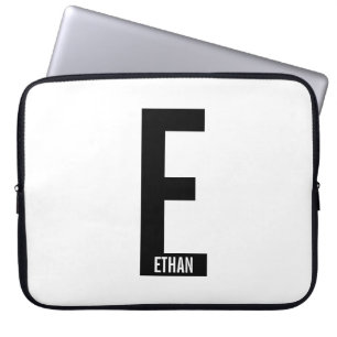Housse Pour Ordinateur Portable Monogramme et nom personnalisés gras modernes