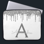 Housse Pour Ordinateur Portable Monogramme étincelant Parties scintillant argent b<br><div class="desc">Blanc et Argent Faux Dripping Parties scintillant Fille moderne et élégant et Élégant Coque Monogramme Élégant. Ce coque peut être customisé pour inclure votre nom initial et prénom.</div>