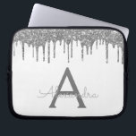 Housse Pour Ordinateur Portable Monogramme étincelant Parties scintillant argent b<br><div class="desc">Blanc et Argent Faux Dripping Parties scintillant Fille moderne et élégant et Élégant Coque Monogramme Élégant. Ce coque peut être customisé pour inclure votre nom initial et prénom.</div>