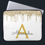 Housse Pour Ordinateur Portable Monogramme étincelant Parties scintillant or blanc<br><div class="desc">Blanc et or Faux Dripping Parties scintillant fille moderne et élégante et Coque de Monogramme élégant étincelant étincelant. Ce coque peut être customisé pour inclure votre nom initial et prénom.</div>