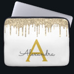 Housse Pour Ordinateur Portable Monogramme étincelant Parties scintillant or blanc<br><div class="desc">Blanc et or Faux Dripping Parties scintillant fille moderne et élégante et Coque de Monogramme élégant étincelant étincelant. Ce coque peut être customisé pour inclure votre nom initial et prénom.</div>