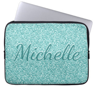 Housse Pour Ordinateur Portable Monogramme Fille Bleue Étincelle Nom