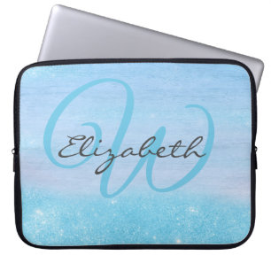 Housse Pour Ordinateur Portable Monogramme Fille bleue Ombre Parties scintillant d