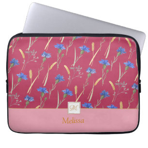 Housse Pour Ordinateur Portable Monogramme Fleur sauvage de fleurs rouges