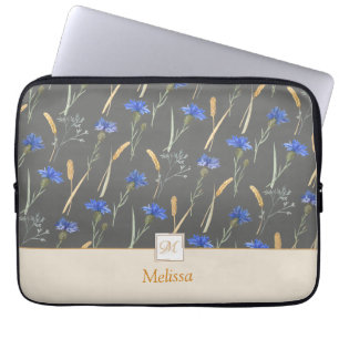 Housse Pour Ordinateur Portable Monogramme Fleur sauvage gris