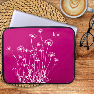 Housse Pour Ordinateur Portable Monogramme Fleurs Sauvages Minimaliste