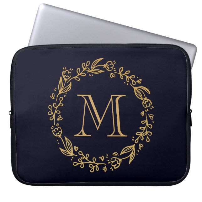 Housse Pour Ordinateur Portable Monogramme Floral d'or (Devant)