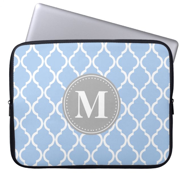 Housse Pour Ordinateur Portable Monogramme gris latte bleu clair marocain (Devant)