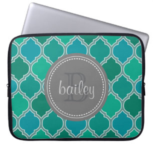 Housse Pour Ordinateur Portable Monogramme Gris Turquoise moderne treillis Motif