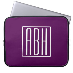 Housse Pour Ordinateur Portable Monogramme initial Blanc Sur Violet Profond